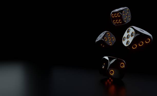 現代の黒とネオンイエローのギャンブルダイスオンブラック - 3dイラスト - backgammon ストックフォトと画像