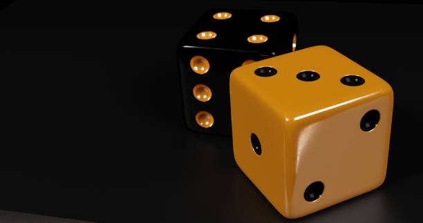 istock Modern Metallic Orange And Black Dices On Black - 3D Illustration 1352712308