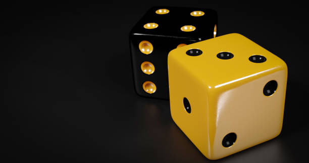 istock Modern Metallic Yellow And Black Dices On Black - 3D Illustration 1352712310