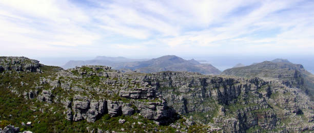 View of the Cape Peninsula from the top of Table Mountain, in Cape Town, Western Cape Province, South Africa stock photo