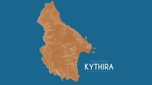 illustrazioni stock, clip art, cartoni animati e icone di tendenza di carta topografica di kythira, grecia. mappa di elevazione vettoriale dettagliata dell'isola. poster geografico elegante contorno paesaggistico. - citera immagine