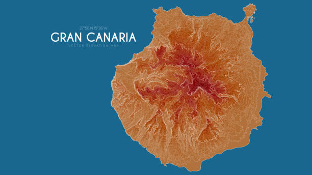 stockillustraties, clipart, cartoons en iconen met topographic map of gran canaria, canary islands, spain. vector detailed elevation map of island. geographic elegant landscape outline poster. - gran canaria