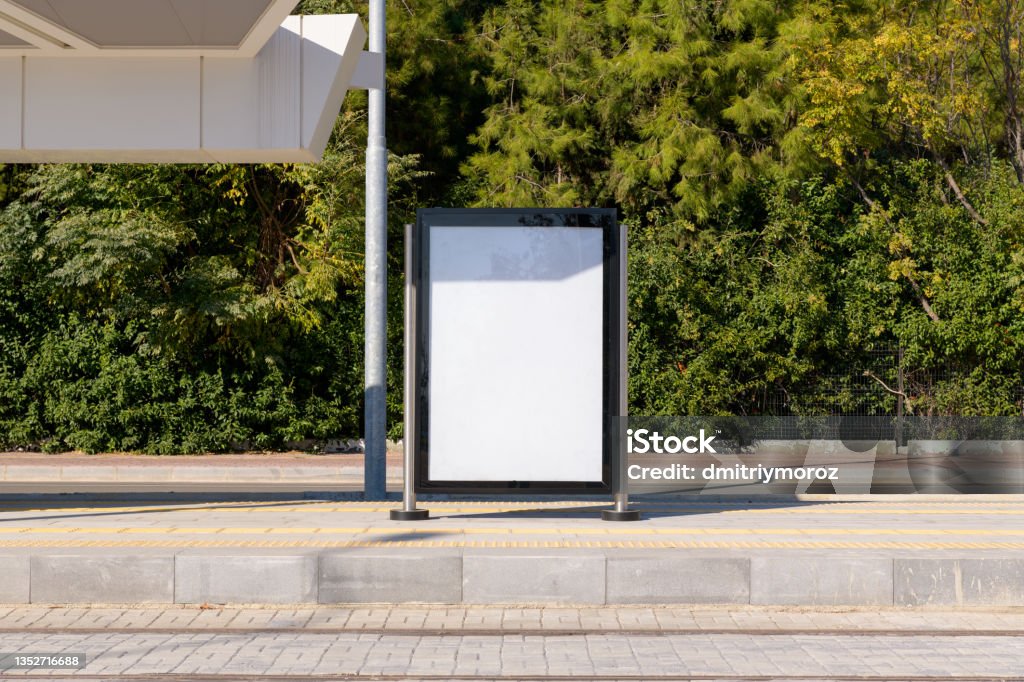 Poster stand. Street billboard mock up Poster stand. Street billboard mock up at a public transport stop. Template Stock Photo