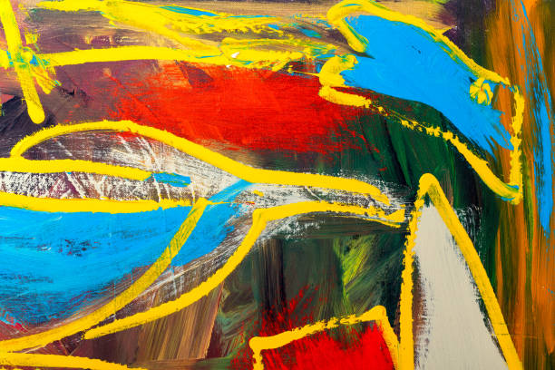An abstract fragment of painting showing vibrant colors, brushstroke texture, and line flows.
