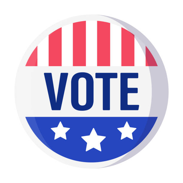 istock Vote round emblems, tags or badges depicting the United States flag. 1352718846