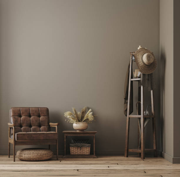 istock Farmhouse hallway interior, wall mockup 1352723324