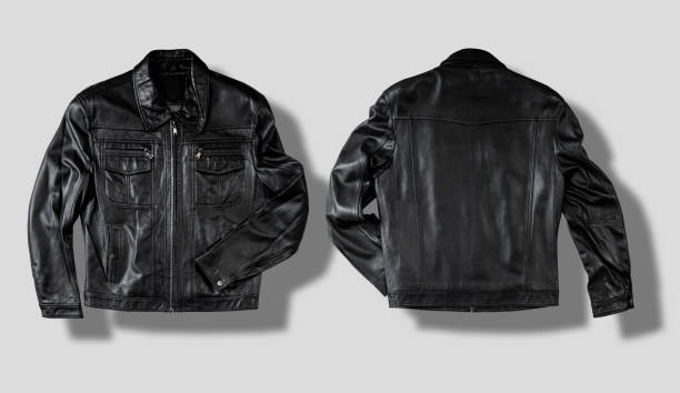 istock Black leather jacket isolated on white. Front and back views. Ready for clipping path. 1352728744