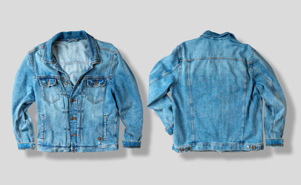 Jean jacket isolated on white. Front and back views. Ready for clipping path. stock photo