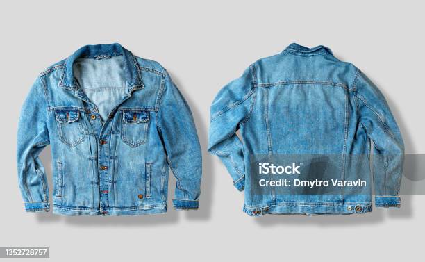 Jean Jacket Isolated On White Front And Back Views Ready For Clipping Path Stock Photo - Download Image Now