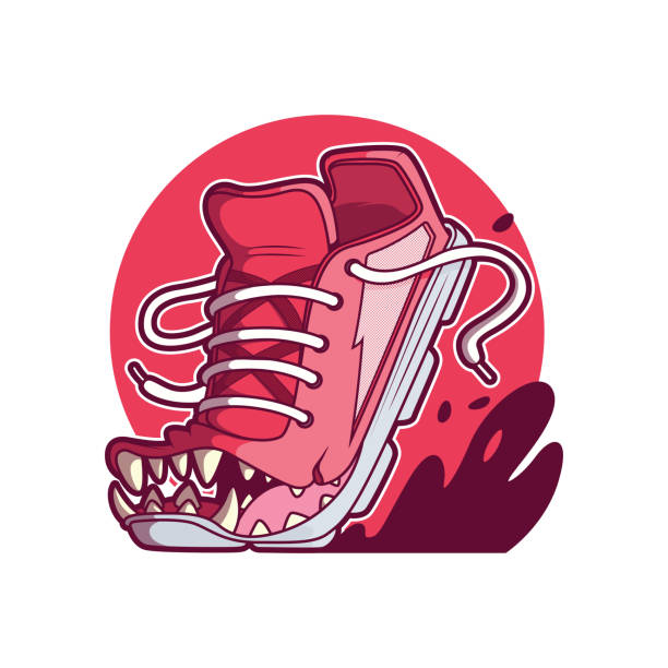 シューズ Kartoon Running Shoe With Big Teeth Vector Illustration Stock Illustration