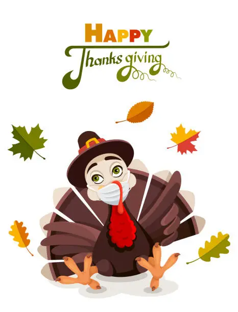 Vector illustration of Pandemic Thanksgiving. Pilgrim Turkey.