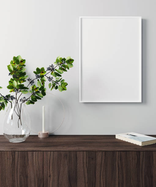 istock mockup poster frame in modern interior background, Scandinavian style, 3D render, 3D illustration 1352743124
