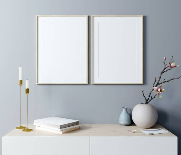 istock Mockup poster frame in modern interior background, Scandinavian style, 3D rendering 1352743129