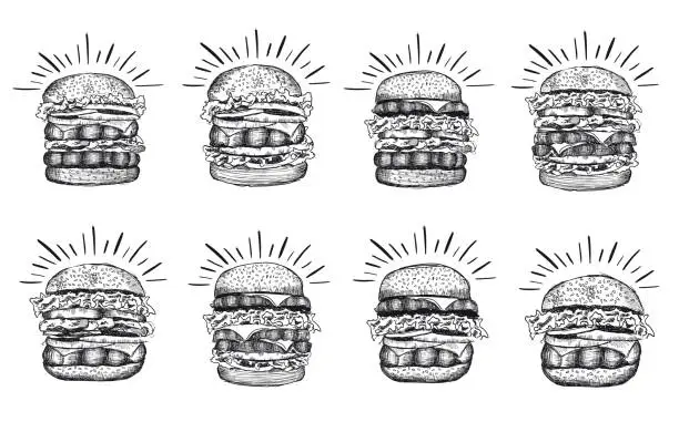 Vector illustration of Burger set on white background