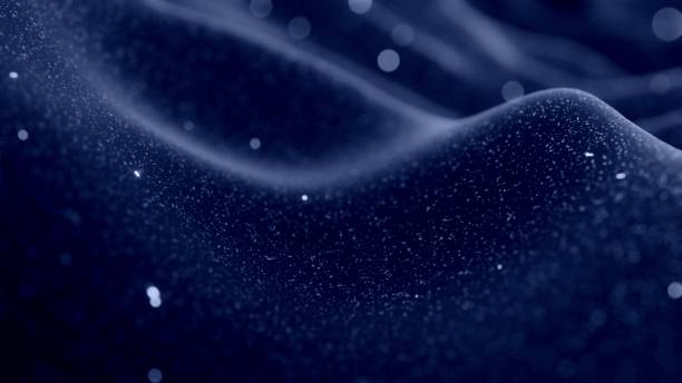 istock 3d render. Stylish festive black bg. Fantastical abstract background, waves on matte surface like landscape made of liquid blue wax with sparkles. Beautiful soft background 1352744342