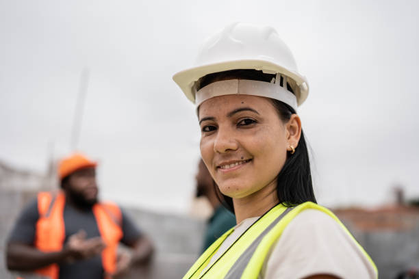 istock Portrait of a female engineer in a construction site 1352748167