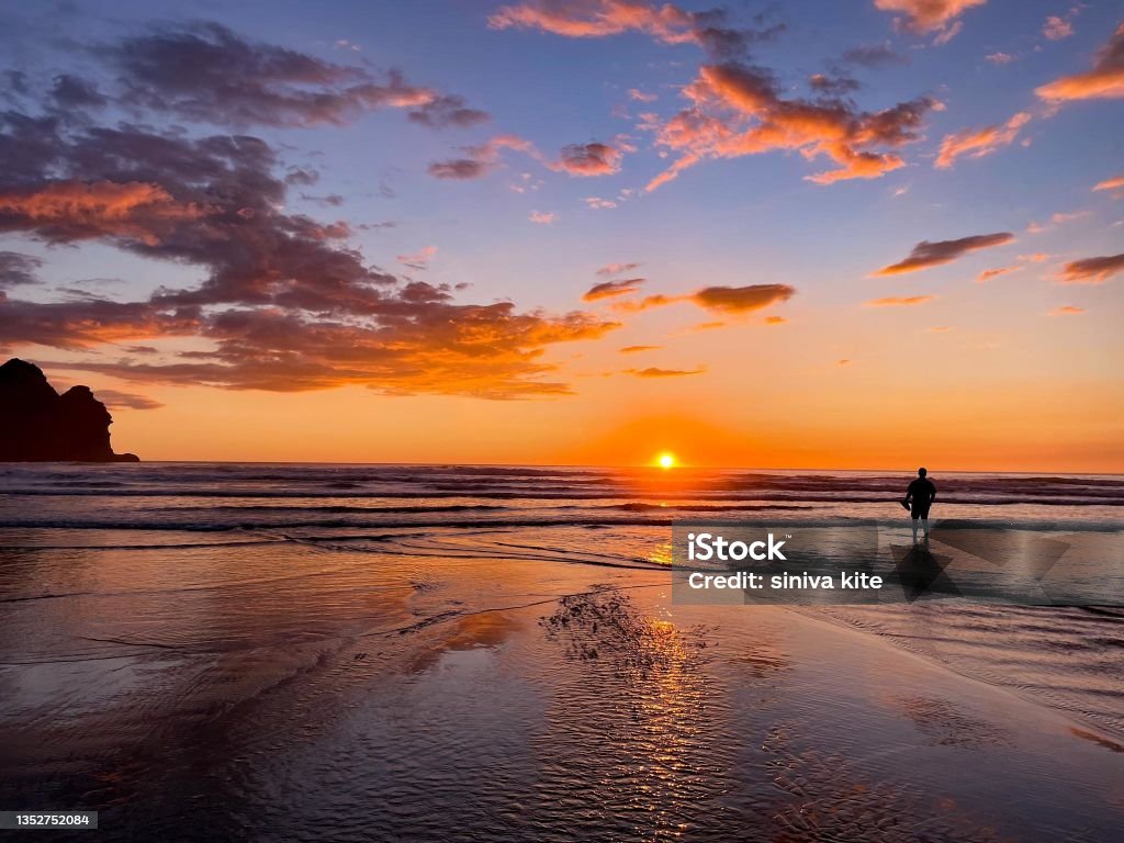 Piha Beach Piha Beach Sunset Color Image Stock Photo
