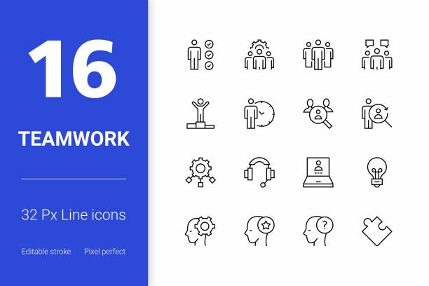 Teamwork Editable Stroke Line Icons Editable stroke and scalable teamwork vector icons for mobile apps, web pages, infographics and so on. corporate hierarchy stock illustrations