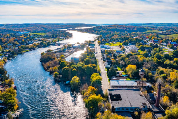 istock Aerial townscape and Trent River, Hastings, Canada 1352758038