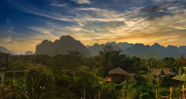 Vang Viang sunset stock photo