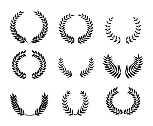 Laurel circle wreath. Branch greek olive oak wheat leaves Laurel circle wreath. Branch greek olive oak wheat leaves. laureat stock illustrations