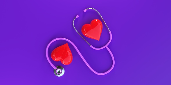 Stethoscope And Red Hearts. Healthcare, Cardiology And Mediacal Concept
