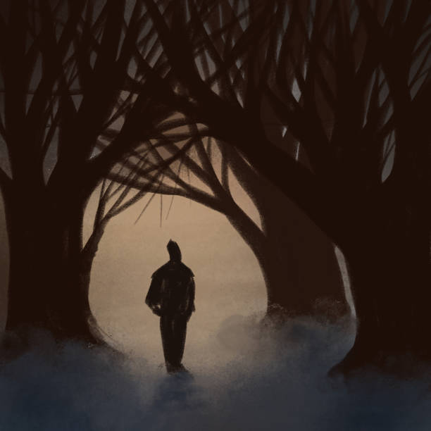 istock illustration of depression. lonely person among the branches of a tree. 1352779319