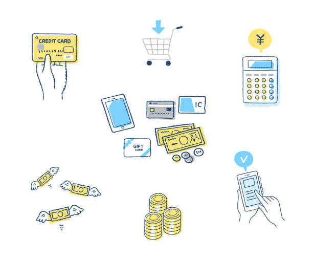 A set of illustrations of various payment methods Shopping, clearing method, smartphone, cash, lorne stock illustrations