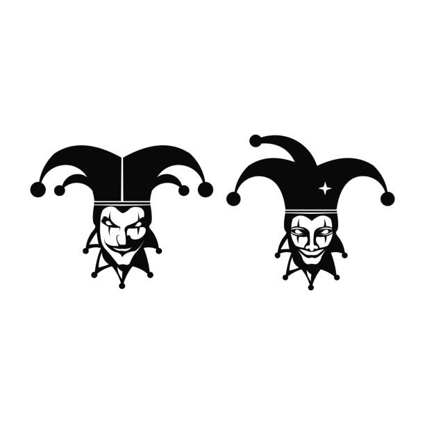 Angry joker Angry joker, character, head, for your design, Joker playing card head in retro style, Vintage engraving black and white stylized drawing court jester stock illustrations
