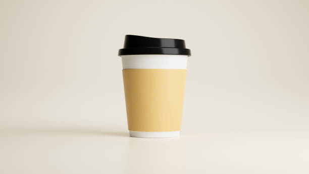 taza de café de papel con maqueta de tapa sobre fondo beige natural. taza de café para llevar - take out food coffee nobody disposable cup fotografías e imágenes de stock