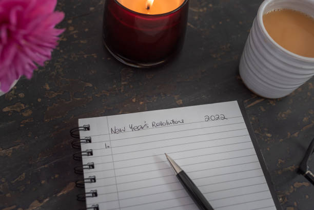 istock New Year's Resolutions 2022 in handwritten text from above 1352804713