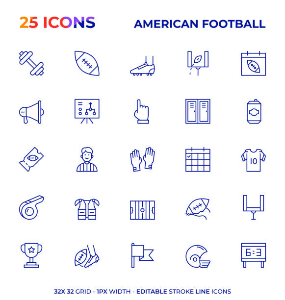 American Football Editable Stroke Line Icon Series American Football Vector Style Editable Stroke Line Icon Set football locker room stock illustrations