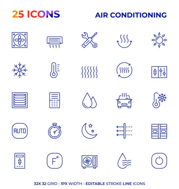 Vector illustration of Air Conditioning Editable Stroke Line Icon Series