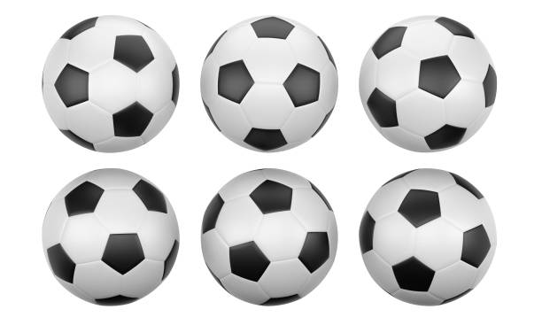 istock Soccer balls at different angles on white background 1352813197