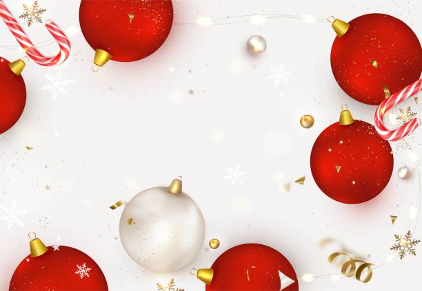 istock New Year  and Christmas composition. Flat lay design with Christmas decoration, red balls  on a white background.Top view. vector 1352814352