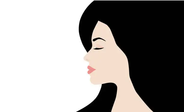 Vector illustration of Beautiful side view woman face close up vector illustration