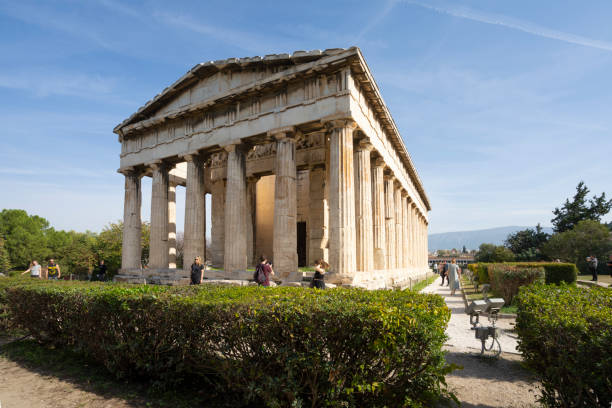 Athens, Greece. November 2021.  view of the temple of Hephaestus in the archaeological site of the ancient Agora, in the city center
