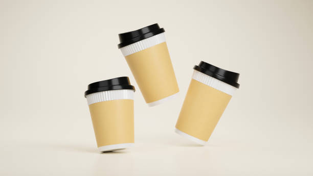 istock Minimal take away hot coffee cups mockup in natural beige background. 1352820037