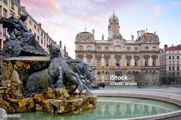 Place Des Terreaux Square In Lyon Stock Photo - Download Image Now - Lyon, France, Town Hall - Government Building