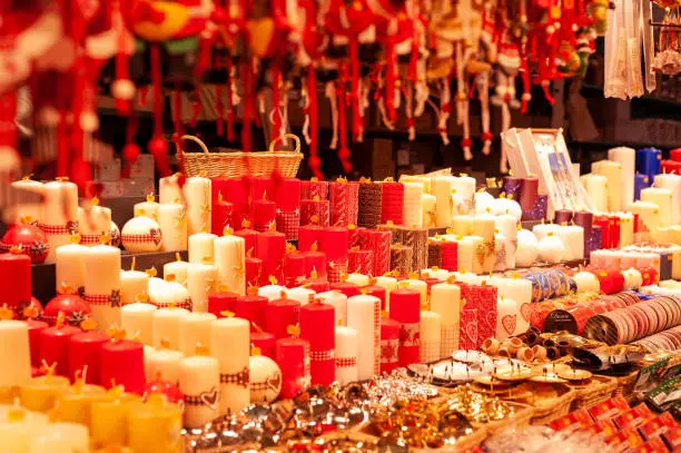 Photo of Stands of sale of the Christmas market of Strasbourg, France.