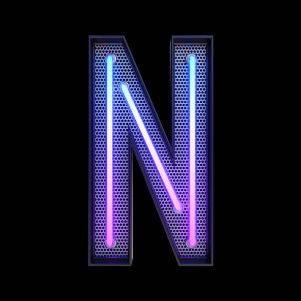 istock Neon retro Light Alphabet letter N isolated on a black background with Clipping Path. 3d illustration. 1352825375