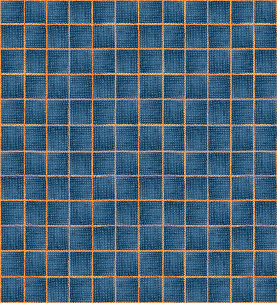 istock Seamless Vintage Scandinavian Style Handmade Hand Drawn Patchwork pattern illustration. Blue and yellow. Greeting card, banner, background, wallpaper, gift wrapping 1352826602