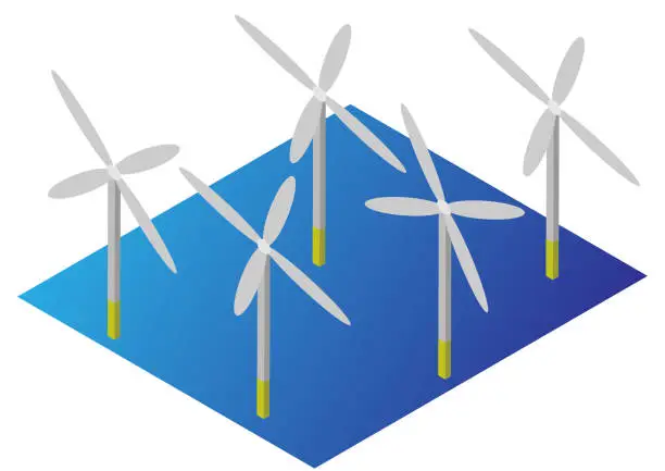 Vector illustration of Isometric offshore wind farm