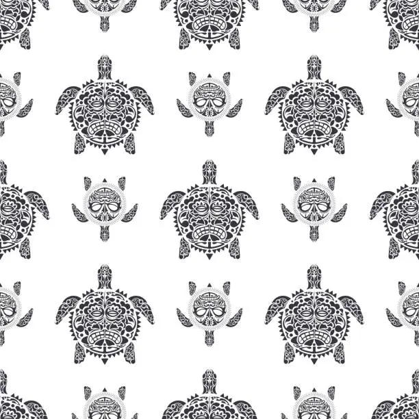 Vector illustration of Sea turtles seamless pattern. Polynesian tribal pattern. Vector