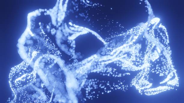 istock 3D rendered dark background. Shining particle trails in light blue. Digital abstract background. Energy and technology concept 1352830740