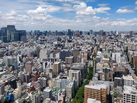 High angle view of Nihonbashi and Akihabara area in Tokyo