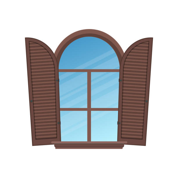 istock Semicircular arched window with safety shutters in Italian style. Vector illustration. 1352831888