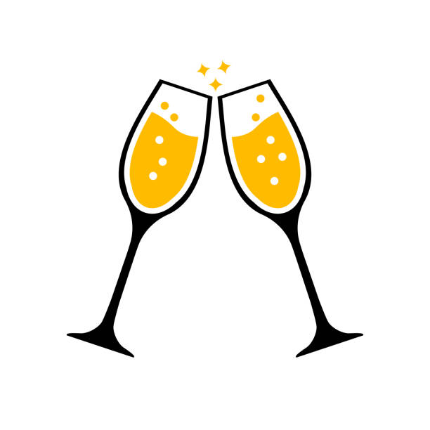 ilustraciones, imágenes clip art, dibujos animados e iconos de stock de dos vasos tintinean juntos. enhorabuena. dos copas de champán, - red wine illustrations