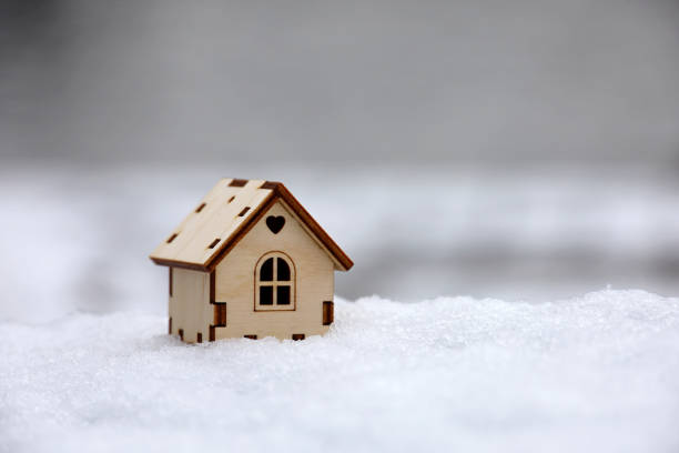 Concept of country cottage, housing search in winter, real estate in ecologically clean area