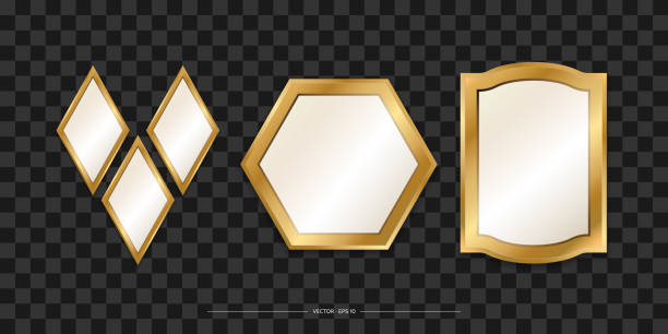istock Set of Mirrors with a gold frame. Realistic design for interior furniture. Reflective glass surfaces. Isolated. Vector 1352833510
